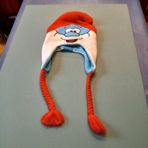Smurfs Face Hat with Long Red Braided Ties Grandmacore Countrycore Cartoon/Movie